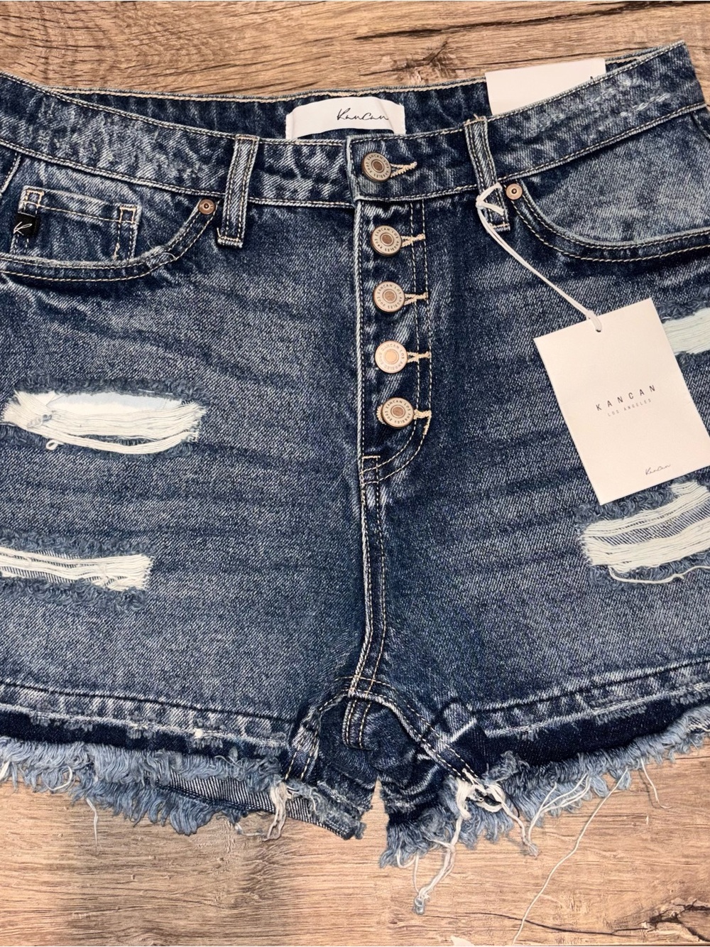 KanCan High-Waisted Distressed Denim Shorts - Blue